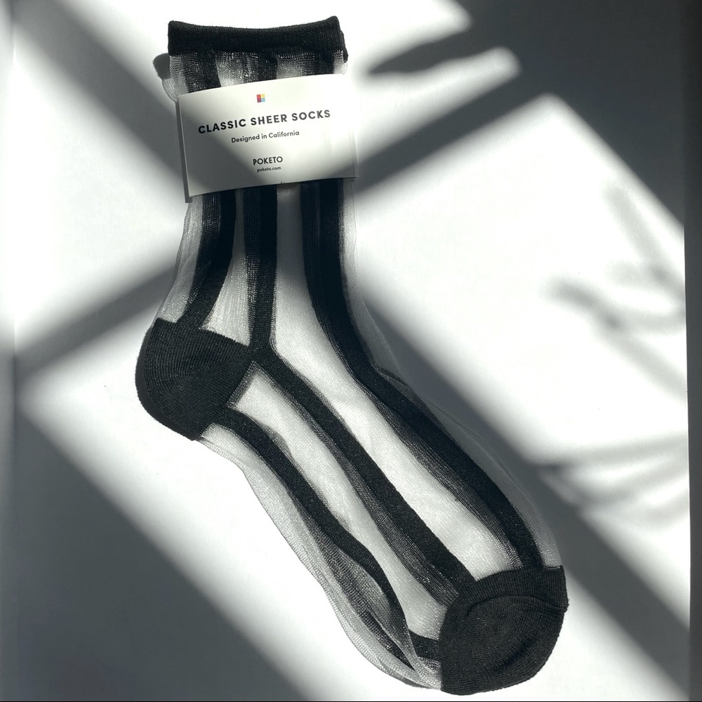 FUN SOCKS Black + Sheer vertical stripes